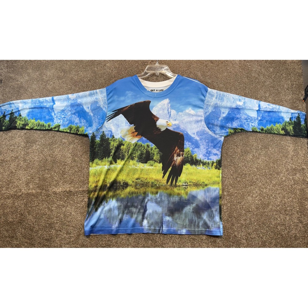 Get A Life Bald Eagle Mountain Nature All Over Print Long‎ Sleeve Shirt 2XL Mens